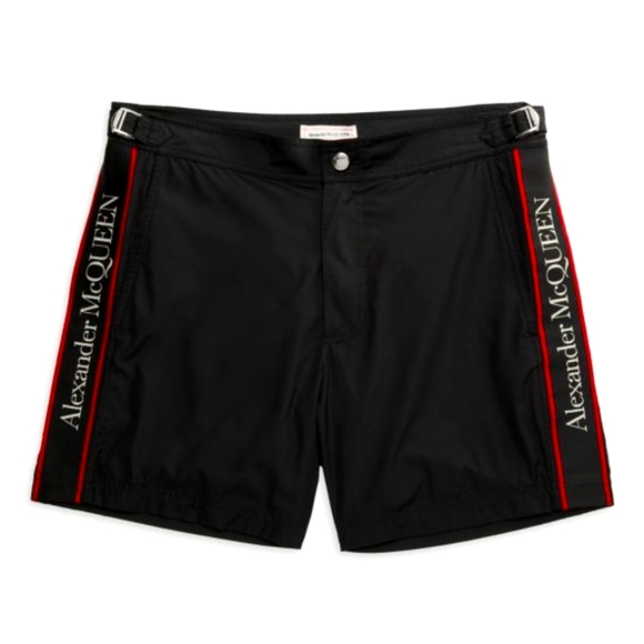 Alexander McQueen S 26 28 30 Black Red Side Stripe Swim Shorts Trunks Mesh IT - Picture 1 of 12